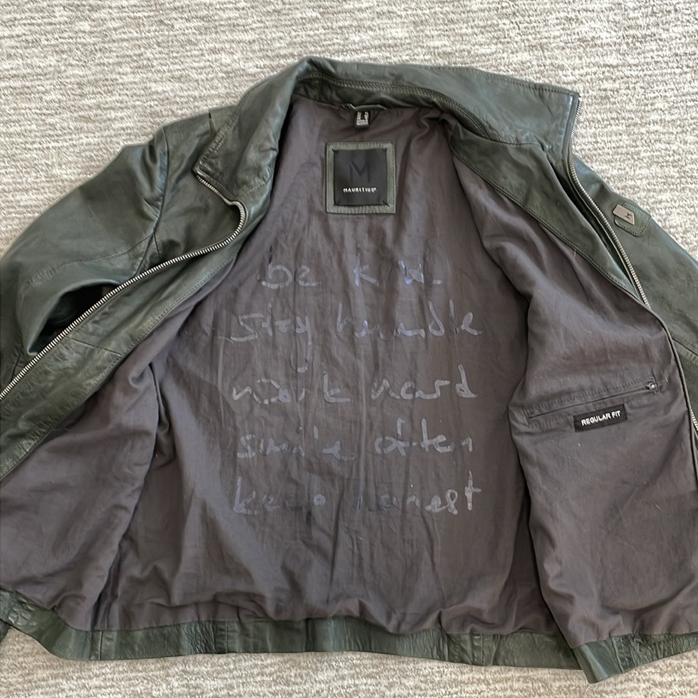 Mauritius Lambskin Leather Jacket Womens Size 12 Large Dark Grey Green Full Zip - Picture 11 of 15